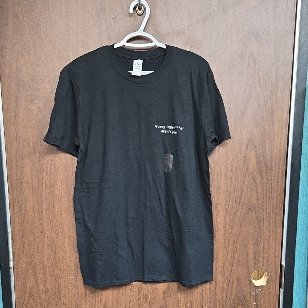 Gildan Size L Black Crew Neck Cheeky Print Cotton T-Shirt